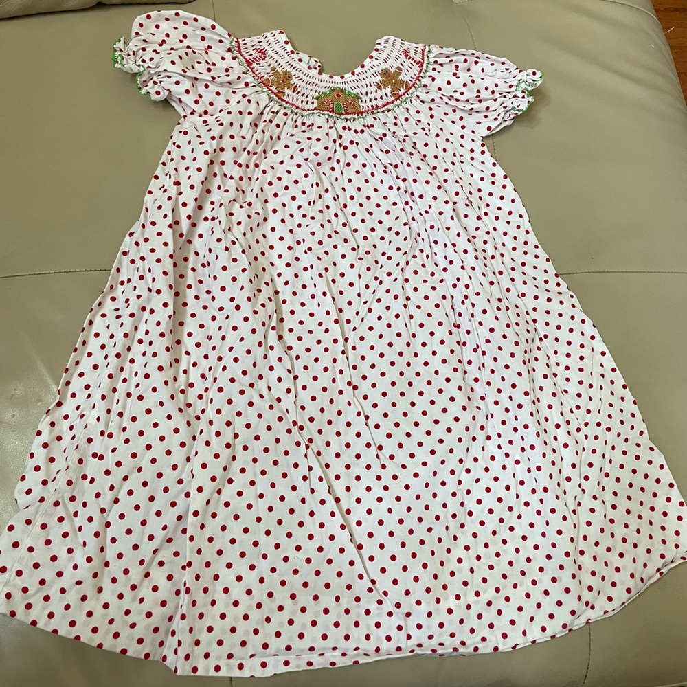 Petite Palace Holiday Christmas Smocked Dress, Red and White Polka Dot, Size 4